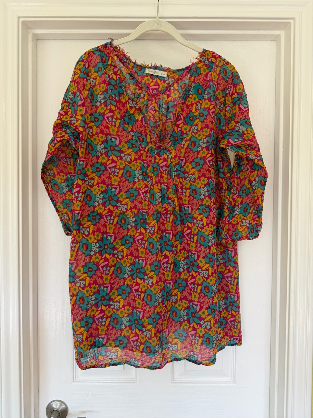 Natural Life Floral Tunic Top/Beach Cover Up- Pink & Teal